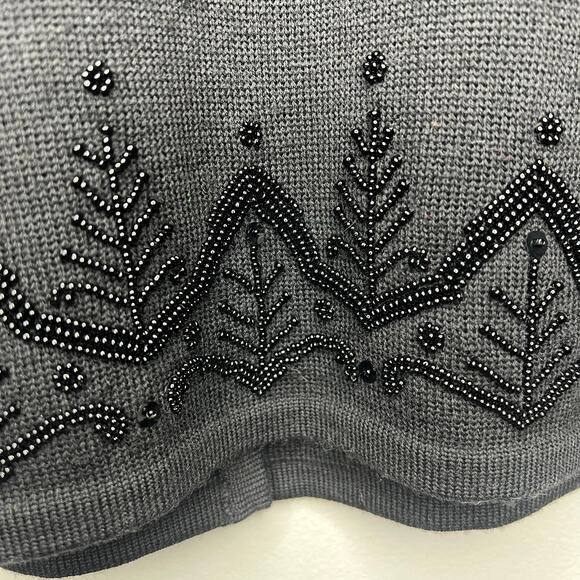 Talbots 100% Wool Beaded Cardigan Sweater Women's L Button Vintage Black Holiday - Picture 8 of 11